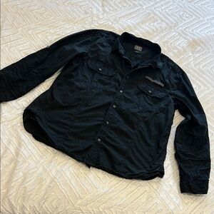 Armani Exchange Men's Black Roll Tab Long Sleeves Dual Pocket Button Up Shirt XL